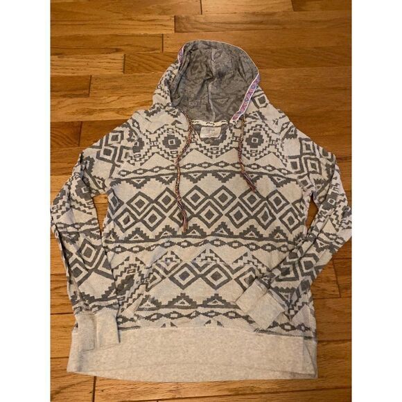 BKE Lounge women’s Aztec patterned hooded pullover cotton long sleeve sweater L - Picture 1 of 9